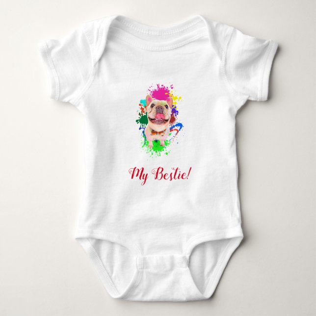 Funny Cute Frenchie Dog Baby Bodysuit  (Front)