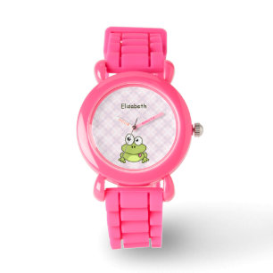 Funny cute frog cartoon name pink girl watch