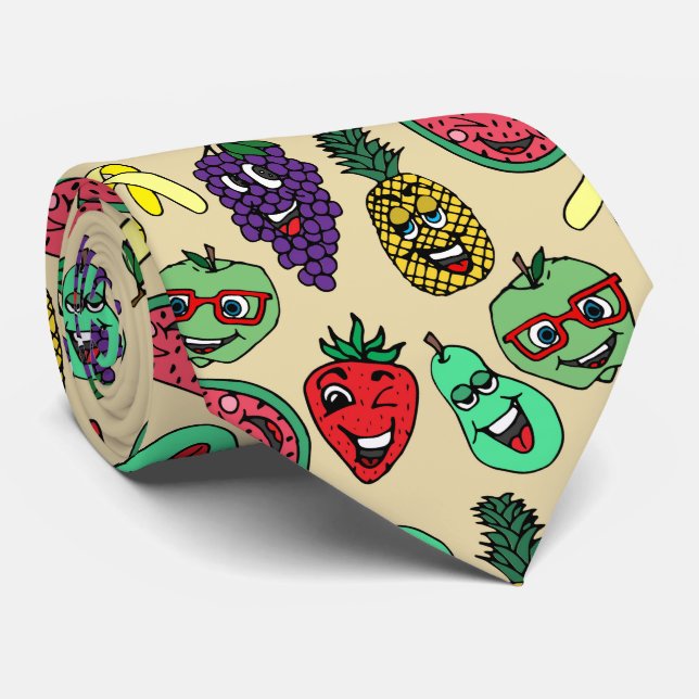 Funny Cute Fruit Illustrations Pattern Tie (Rolled)