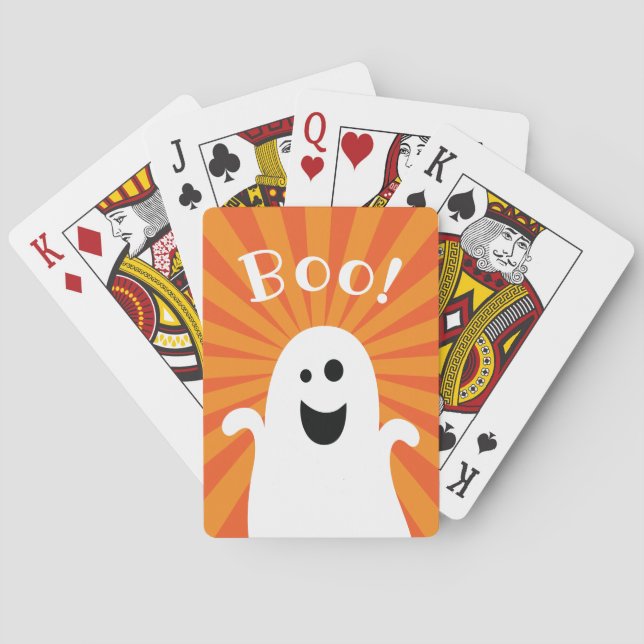 Funny Cute Ghost Boo Spooky Fun Happy Halloween Playing Cards (Back)
