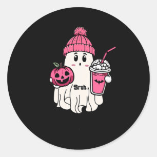 Funny Cute Ghost Bruh I Mean Boo Halloween Classic Round Sticker