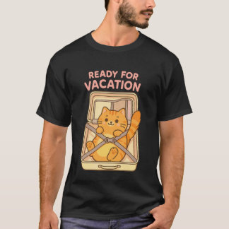 Funny Cute Ginger Cat Packed in Suitcase for Vacat T-Shirt