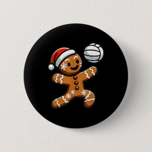 Funny Cute Gingerbread Man Volleyball Christmas Ki 6 Cm Round Badge