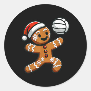 Funny Cute Gingerbread Man Volleyball Christmas Ki Classic Round Sticker