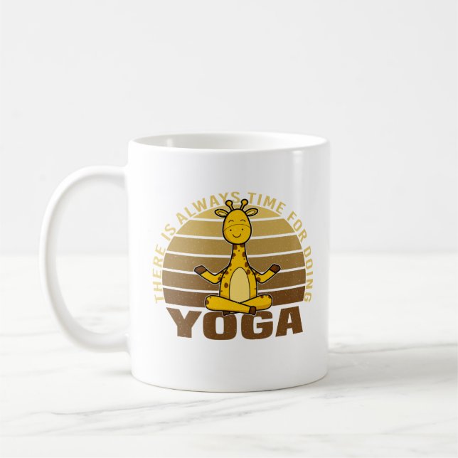 Funny cute giraffe doing yoga. funny yoga poses coffee mug (Left)
