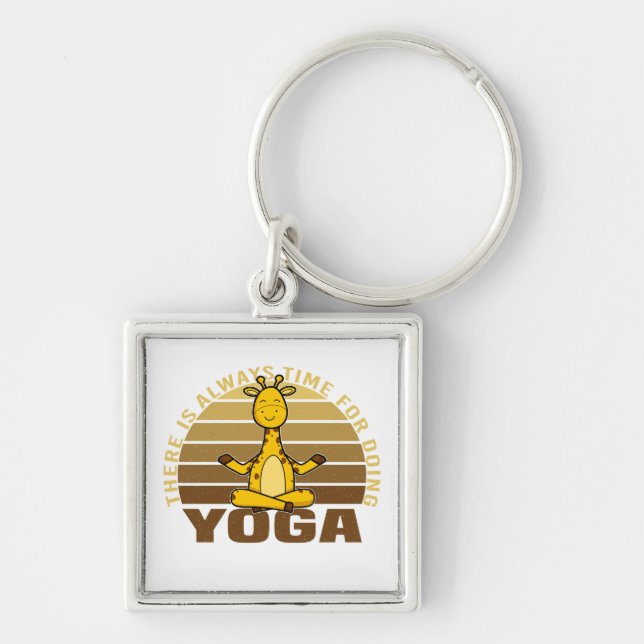 Funny cute giraffe doing yoga. funny yoga poses key ring (Front)