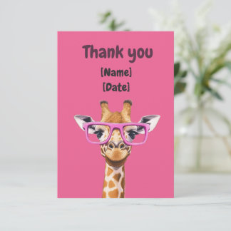 Funny Cute Giraffe Personalised Name & Date Thank You Card