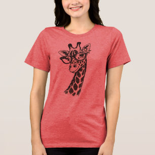 Funny Cute Giraffe with Glasses Women's Graphic Tri-Blend Shirt