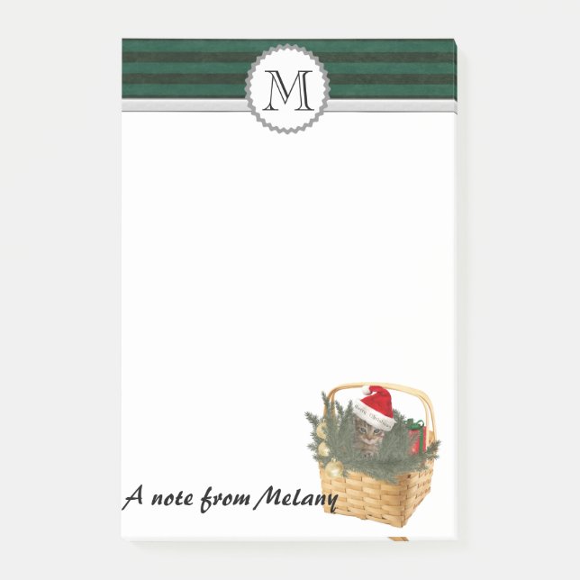 Funny cute girly Holiday santa cat monogram Post-it Notes (Front)
