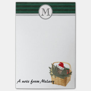 Funny cute girly Holiday santa cat monogram Post-it Notes
