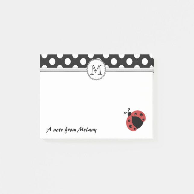 Funny cute girly ladybugs polka dots monogram post-it notes (Front)