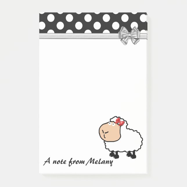 Funny cute girly sheep polka dots monogram post-it notes (Front)