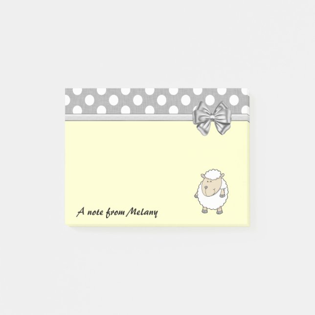 Funny cute girly sheep polka dots monogram post-it notes (Front)