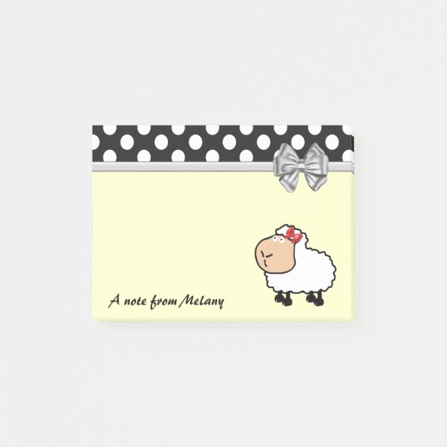 Funny cute girly sheep polka dots monogram post-it notes (Front)