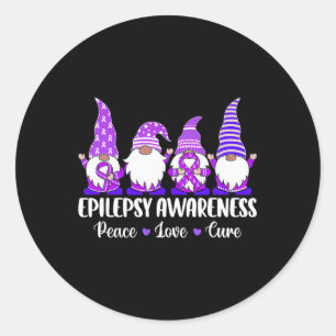 Funny cute Gnomes Peace hope love epilepsy Awarene Classic Round Sticker