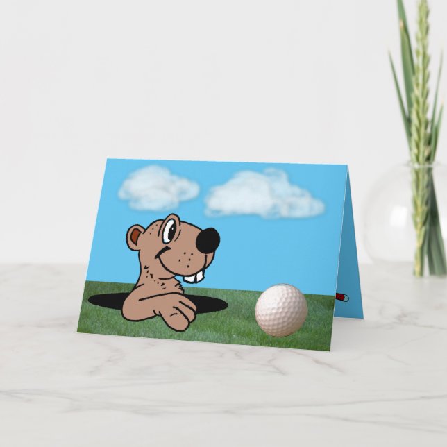 Funny, Cute Gopher & Golf Ball Father's Day Card (Front)