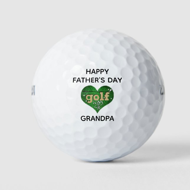 Funny Cute Grandpa Fathers Day Heart Golfer Golf Balls (Front)