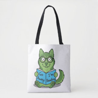 Funny Cute Green dog Go Away I'm Reading Tote Bag