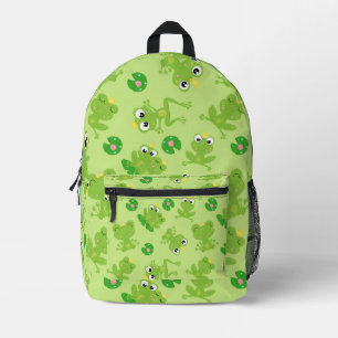 Funny Cute Green King and Queen Frog Printed Backpack