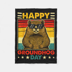 Funny Cute Ground Hog Animal Lovers Happy Groundho Fleece Blanket
