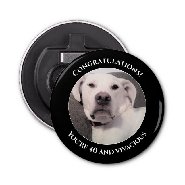 Funny Cute Grumpy White Dog 40th Birthday Black Bottle Opener (Front)