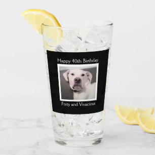 Funny Cute Grumpy White Dog 40th Birthday Black Glass