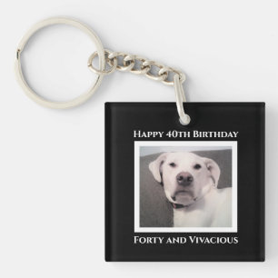 Funny Cute Grumpy White Dog 40th Birthday Black Key Ring