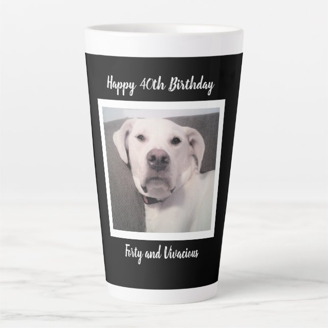 Funny Cute Grumpy White Dog 40th Birthday Black Latte Mug (Front)
