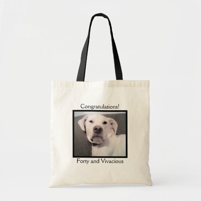 Funny Cute Grumpy White Dog 40th Birthday Black Tote Bag (Front)