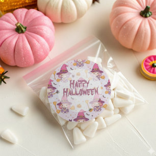 Funny Cute Halloween Pattern with Pumpkins witch Classic Round Sticker