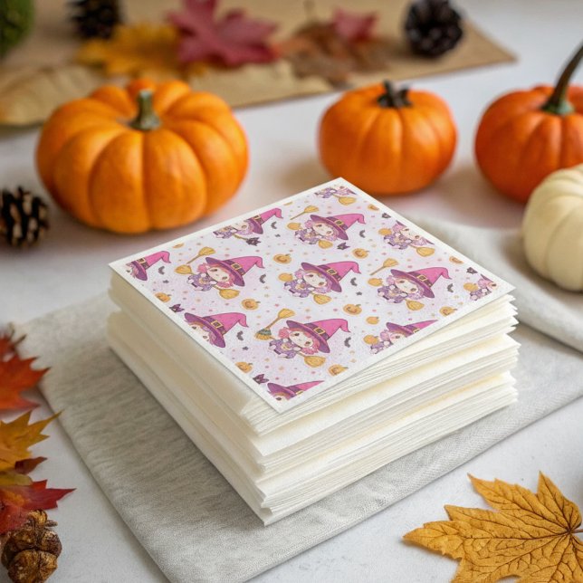 Funny Cute Halloween Pattern with Pumpkins witch  Napkin (Creator Uploaded)