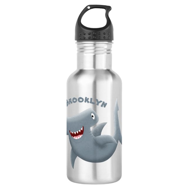 Funny cute Hammerhead shark cartoon 532 Ml Water Bottle (Front)