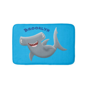 Funny cute Hammerhead shark cartoon Bath Mat