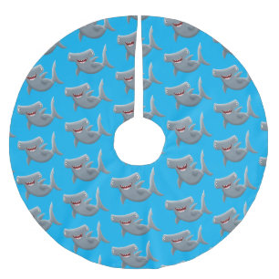 Funny cute Hammerhead shark cartoon Brushed Polyester Tree Skirt