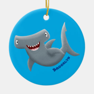 Funny cute Hammerhead shark cartoon  Ceramic Ornament