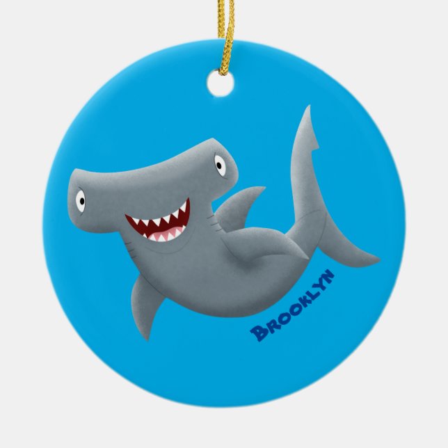 Funny cute Hammerhead shark cartoon  Ceramic Ornament (Front)