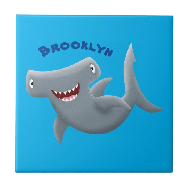 Funny cute Hammerhead shark cartoon  Ceramic Tile (Front)