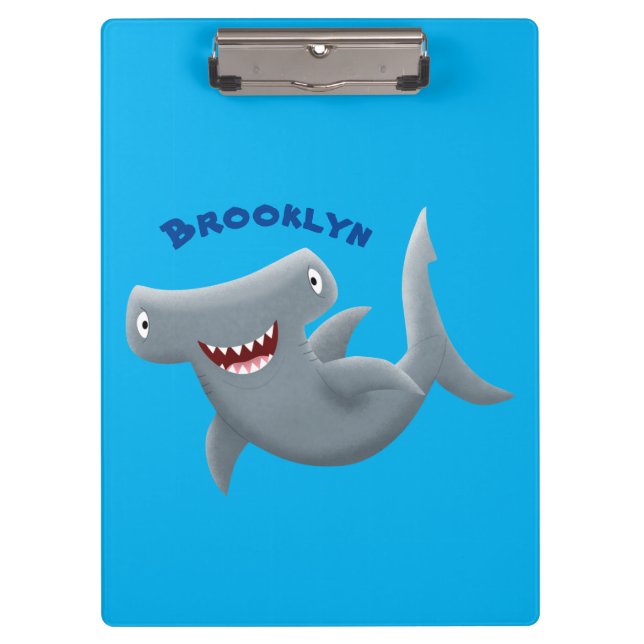 Funny cute Hammerhead shark cartoon Clipboard (Front)