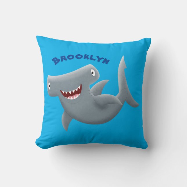 Funny cute Hammerhead shark cartoon Cushion (Front)