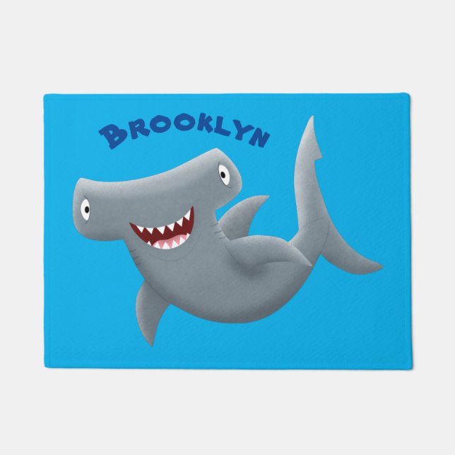 Funny cute Hammerhead shark cartoon Doormat (Front)