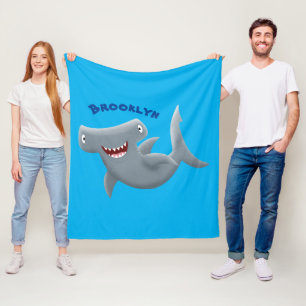 Funny cute Hammerhead shark cartoon Fleece Blanket