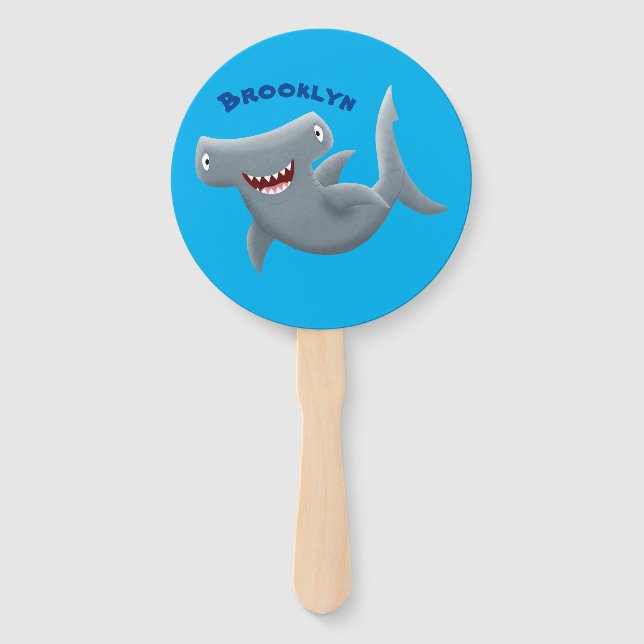 Funny cute Hammerhead shark cartoon Hand Fan (Front)