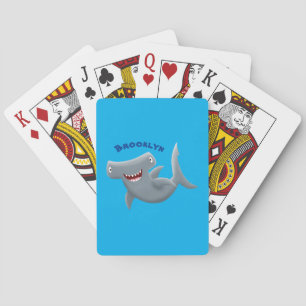 Funny cute Hammerhead shark cartoon Playing Cards