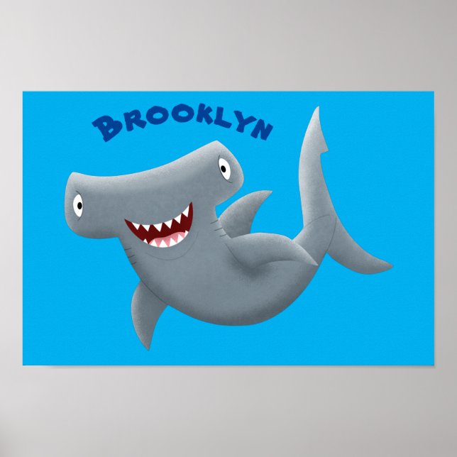 Funny cute Hammerhead shark cartoon Poster (Front)