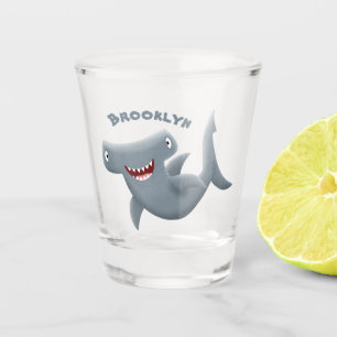 Funny cute Hammerhead shark cartoon Shot Glass