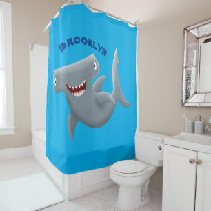 Funny cute Hammerhead shark cartoon Shower Curtain