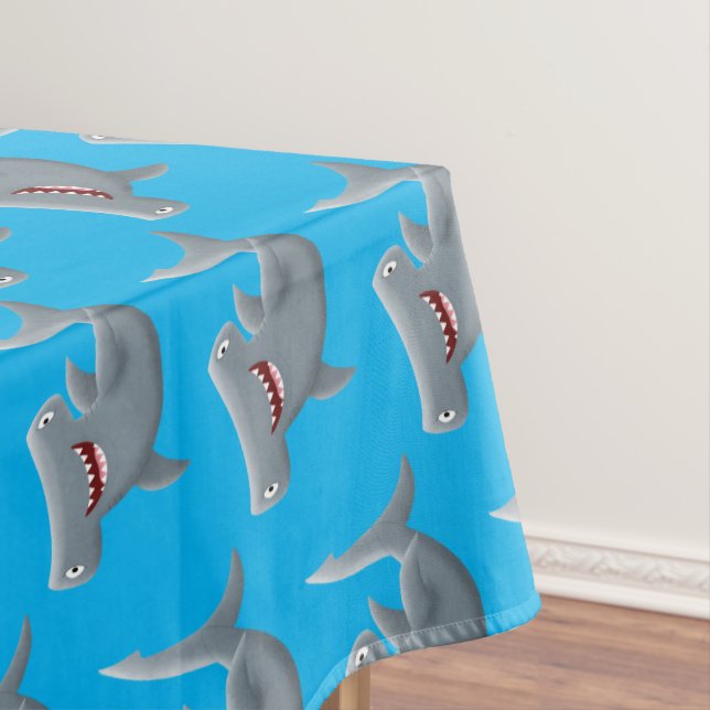 Funny cute Hammerhead shark cartoon  Tablecloth (In Situ)