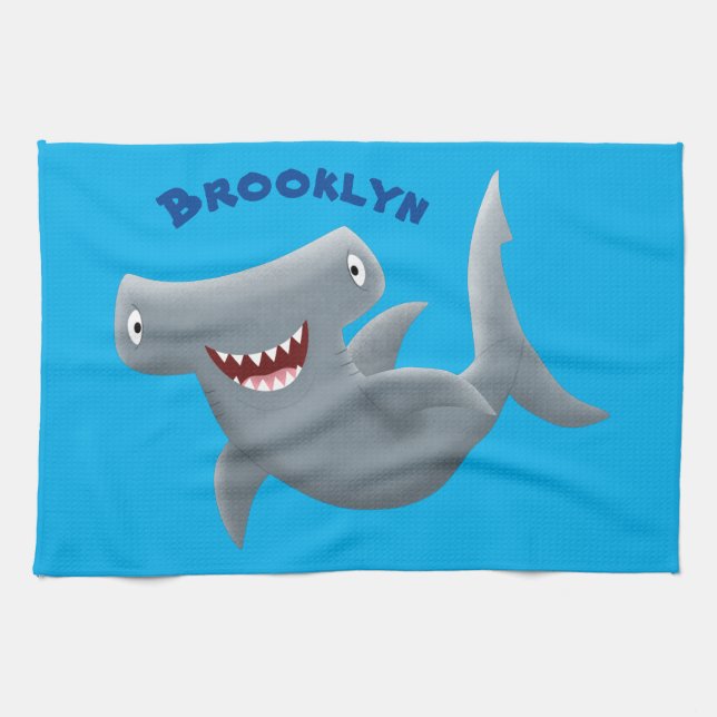 Funny cute Hammerhead shark cartoon  Tea Towel (Horizontal)