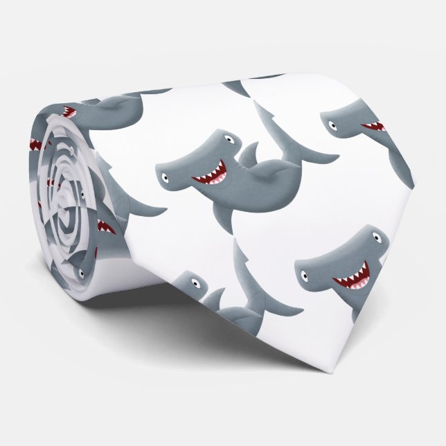 Funny cute Hammerhead shark cartoon  Tie (Rolled)