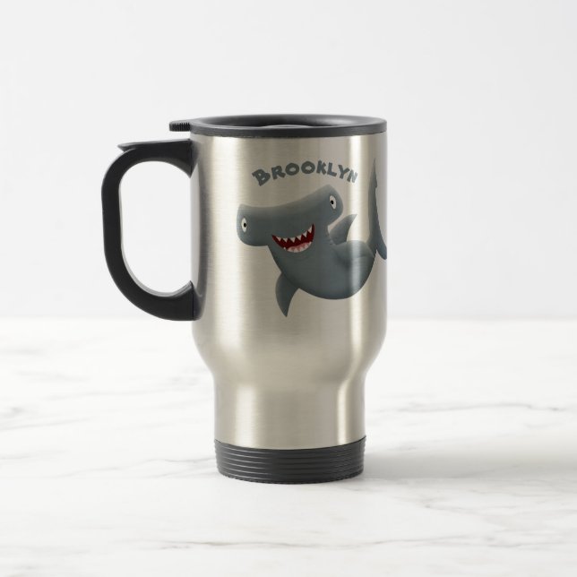 Funny cute Hammerhead shark cartoon Travel Mug (Left)